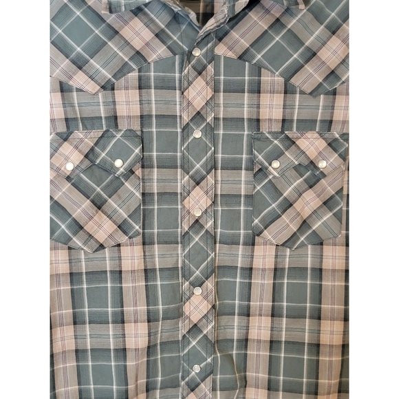Wrangler Western Fashion Pearl Snap Button Up Shirt SS Green Plaid Size Medium - Picture 4 of 5